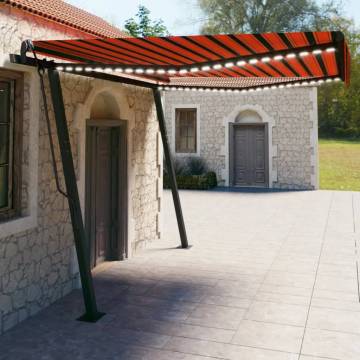 Manual Retractable Awning with LED - 4x3 m Orange & Brown