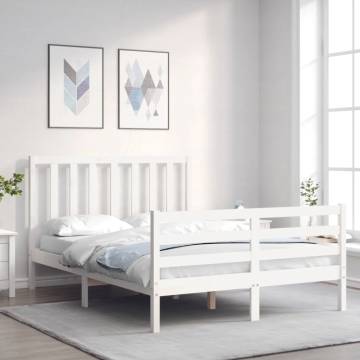 White Bed Frame with Headboard - 120x200 cm Solid Wood