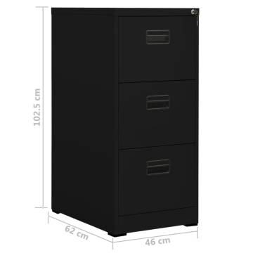 Durable Black Filing Cabinet - Steel, 3 Drawers, Lockable