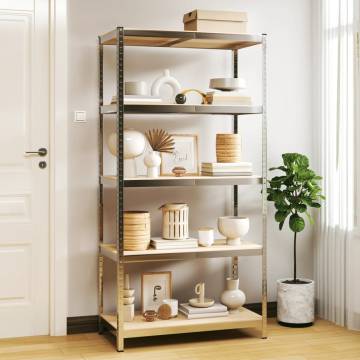 5-Layer Storage Shelf - Silver Steel & Engineered Wood