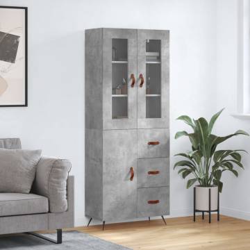 Stylish Highboard in Concrete Grey - 69.5x34x180 cm