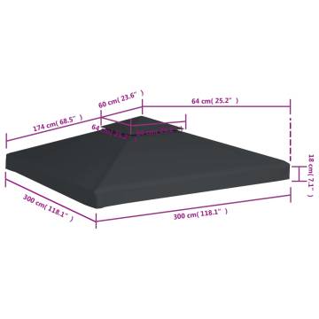 Gazebo Cover Canopy Replacement 3x3m Dark Grey - 310g/m²