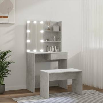 Stylish Dressing Table Set with LED - Concrete Grey