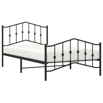 Elegant Black Metal Bed Frame with Headboard & Footboard 107x203 cm