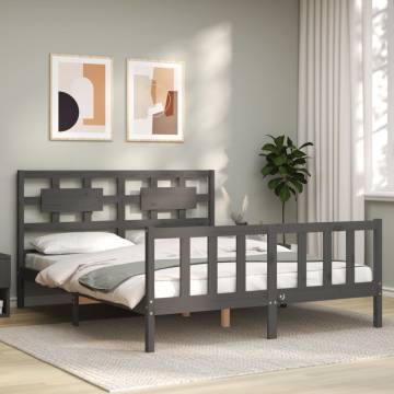 Grey King Size Bed Frame with Headboard | Solid Wood