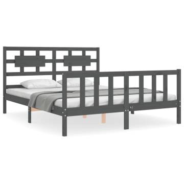 Grey King Size Bed Frame with Headboard | Solid Wood