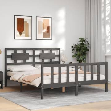 Grey King Size Bed Frame with Headboard | Solid Wood