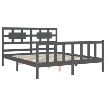 Grey King Size Bed Frame with Headboard | Solid Wood