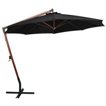 Hanging Parasol with Solid Fir Wood Pole - 3.5x2.9m