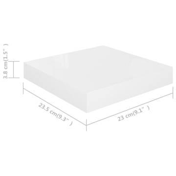 Stylish High Gloss White Floating Wall Shelf - 23x23.5cm