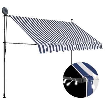 Manual Retractable Awning with LED - 250 cm Blue & White