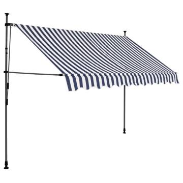 Manual Retractable Awning with LED - 250 cm Blue & White