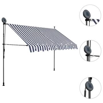 Manual Retractable Awning with LED - 250 cm Blue & White