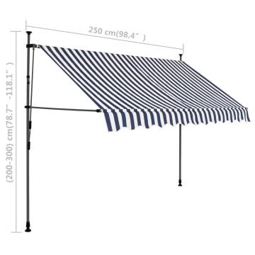 Manual Retractable Awning with LED - 250 cm Blue & White