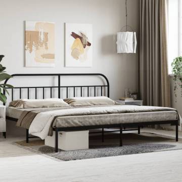 Metal Bed Frame with Headboard Black 200x200 cm - HipoMarket