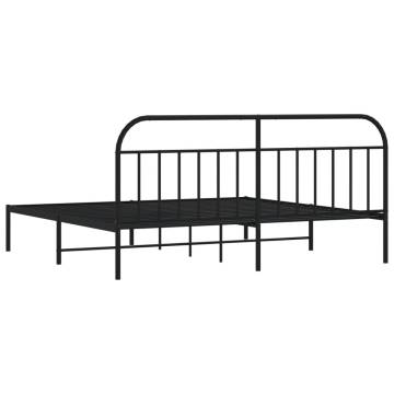 Metal Bed Frame with Headboard Black 200x200 cm - HipoMarket