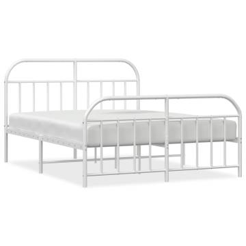 Elegant White Metal Bed Frame with Headboard 160x200 cm