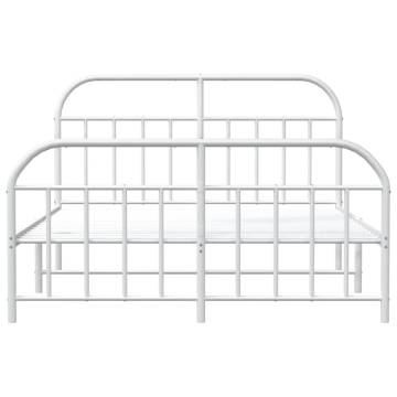 Elegant White Metal Bed Frame with Headboard 160x200 cm