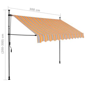 Manual Retractable Awning with LED - 300 cm Yellow & Blue