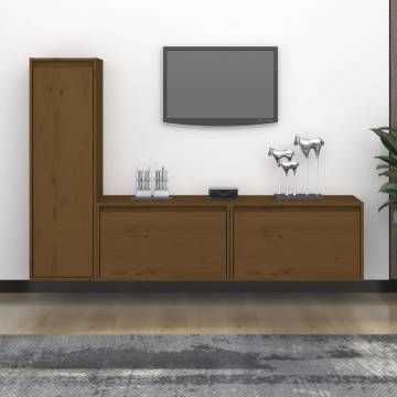 Stylish 3 pcs Honey Brown Pine TV Cabinets - HipoMarket