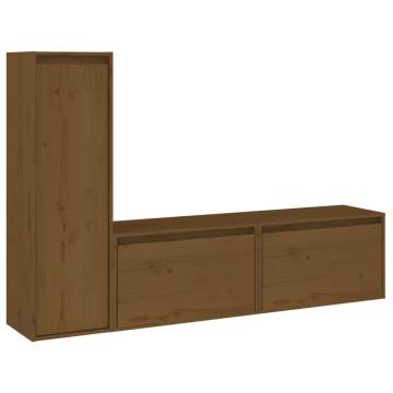 Stylish 3 pcs Honey Brown Pine TV Cabinets - HipoMarket