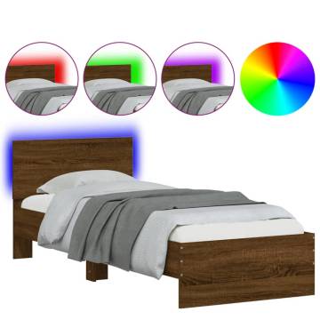 LED Bed Frame with Headboard - Brown Oak 90x190 cm | HipoMarket