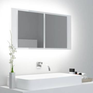 LED Bathroom Mirror Cabinet - High Gloss White 90x12x45 cm