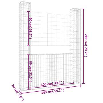 U-Shape Gabion Basket with 2 Posts - Durable Iron 140x20x200cm