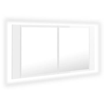 LED Bathroom Mirror Cabinet - High Gloss White 90x12x45 cm