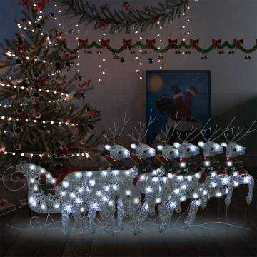 Reindeer & Sleigh Christmas Decoration - 140 LEDs Outdoor Silver