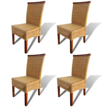 Stylish Dining Chairs Set - 4 Pcs Brown Natural Rattan