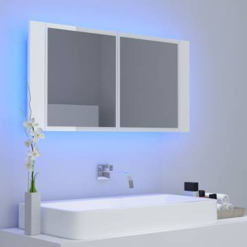 LED Bathroom Mirror Cabinet - High Gloss White 90x12x45 cm