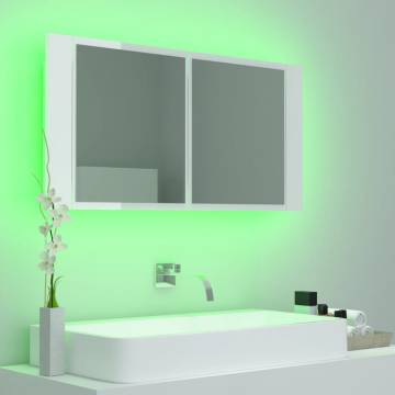 LED Bathroom Mirror Cabinet - High Gloss White 90x12x45 cm