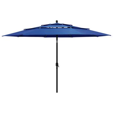 3-Tier Azure Blue Parasol - 3.5m with Aluminium Pole