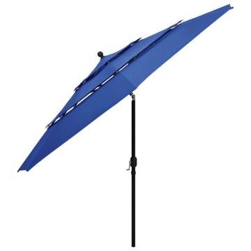 3-Tier Azure Blue Parasol - 3.5m with Aluminium Pole