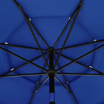 3-Tier Azure Blue Parasol - 3.5m with Aluminium Pole