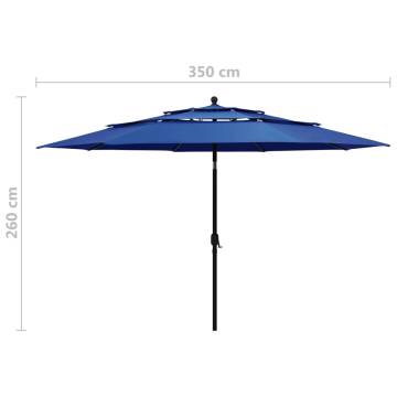 3-Tier Azure Blue Parasol - 3.5m with Aluminium Pole