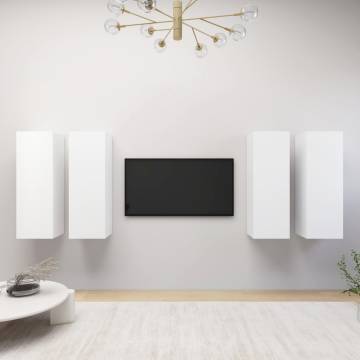 Stylish White TV Cabinets Set - 4 pcs | 30.5x30x90 cm