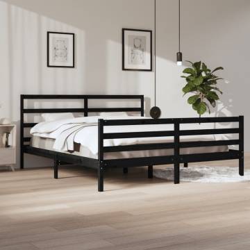 Black Solid Wood Pine Bed Frame 200x200 cm - HipoMarket