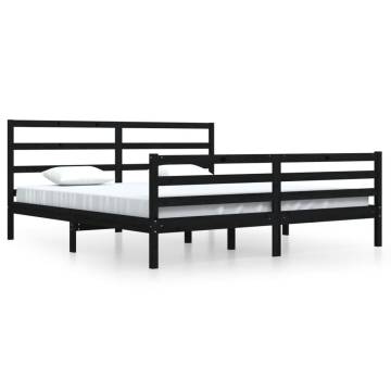 Black Solid Wood Pine Bed Frame 200x200 cm - HipoMarket