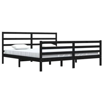 Black Solid Wood Pine Bed Frame 200x200 cm - HipoMarket