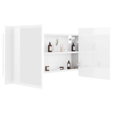 LED Bathroom Mirror Cabinet - High Gloss White 90x12x45 cm