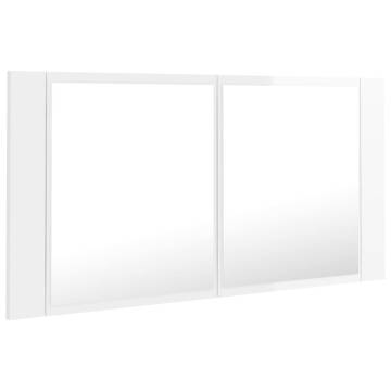 LED Bathroom Mirror Cabinet - High Gloss White 90x12x45 cm