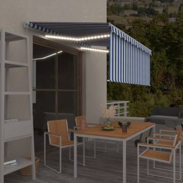 Manual Retractable Awning with LED - 3x2.5m Blue & White