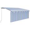 Manual Retractable Awning with LED - 3x2.5m Blue & White