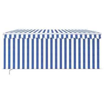 Manual Retractable Awning with LED - 3x2.5m Blue & White