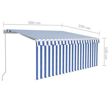 Manual Retractable Awning with LED - 3x2.5m Blue & White