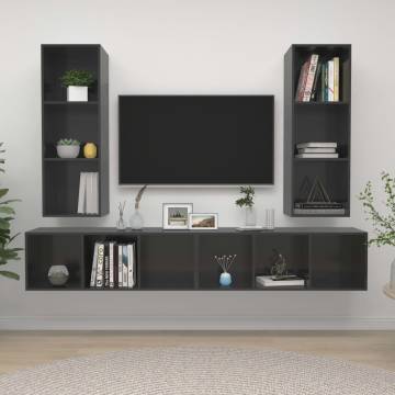 Stylish Wall-mounted TV Cabinets - 4 pcs High Gloss Grey