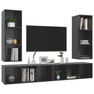 Stylish Wall-mounted TV Cabinets - 4 pcs High Gloss Grey