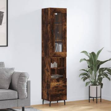 Elegant Highboard in Smoked Oak | 34.5x34x180 cm